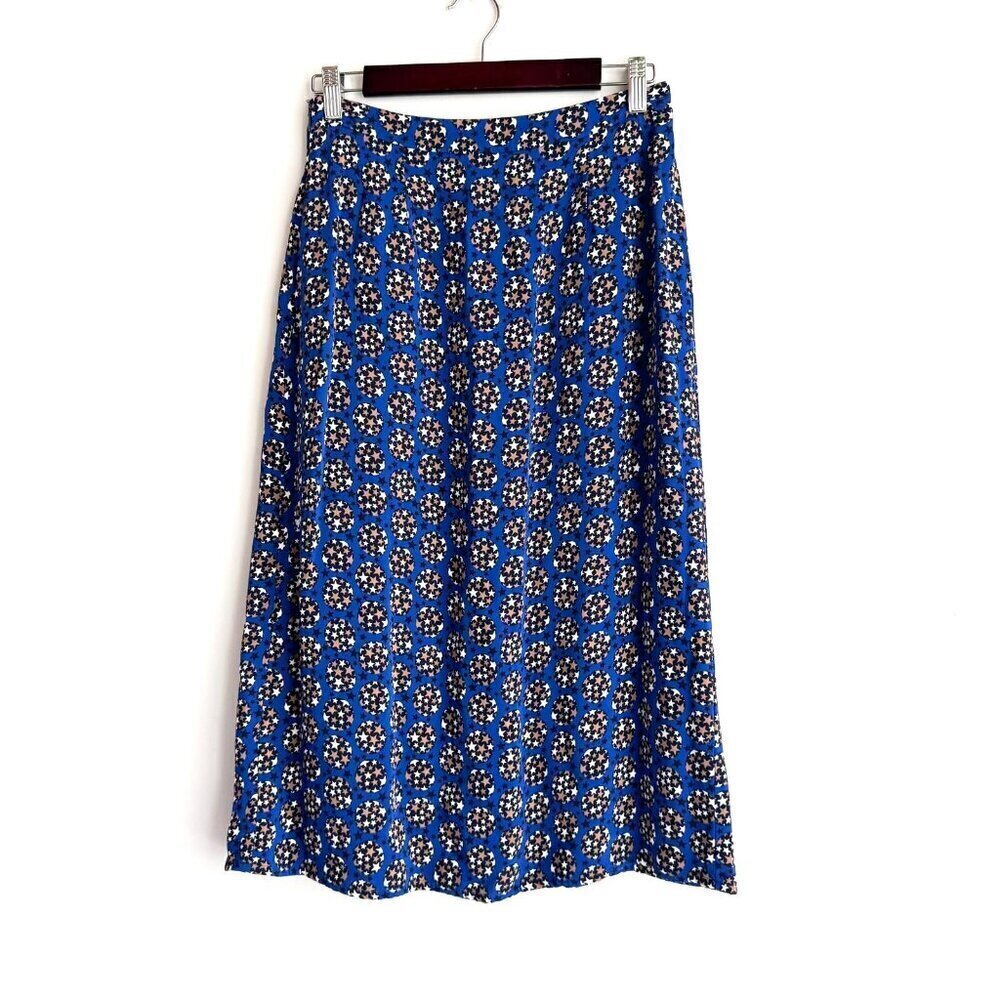 Boden Star Print Blue Brown White Midi Skirt 2R